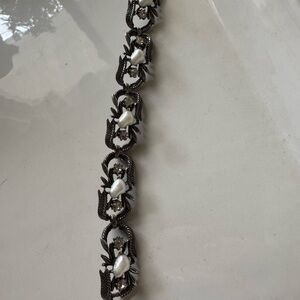 Vintage Coro Silver-tone Faux Pearl and Rhinestone Bracelet